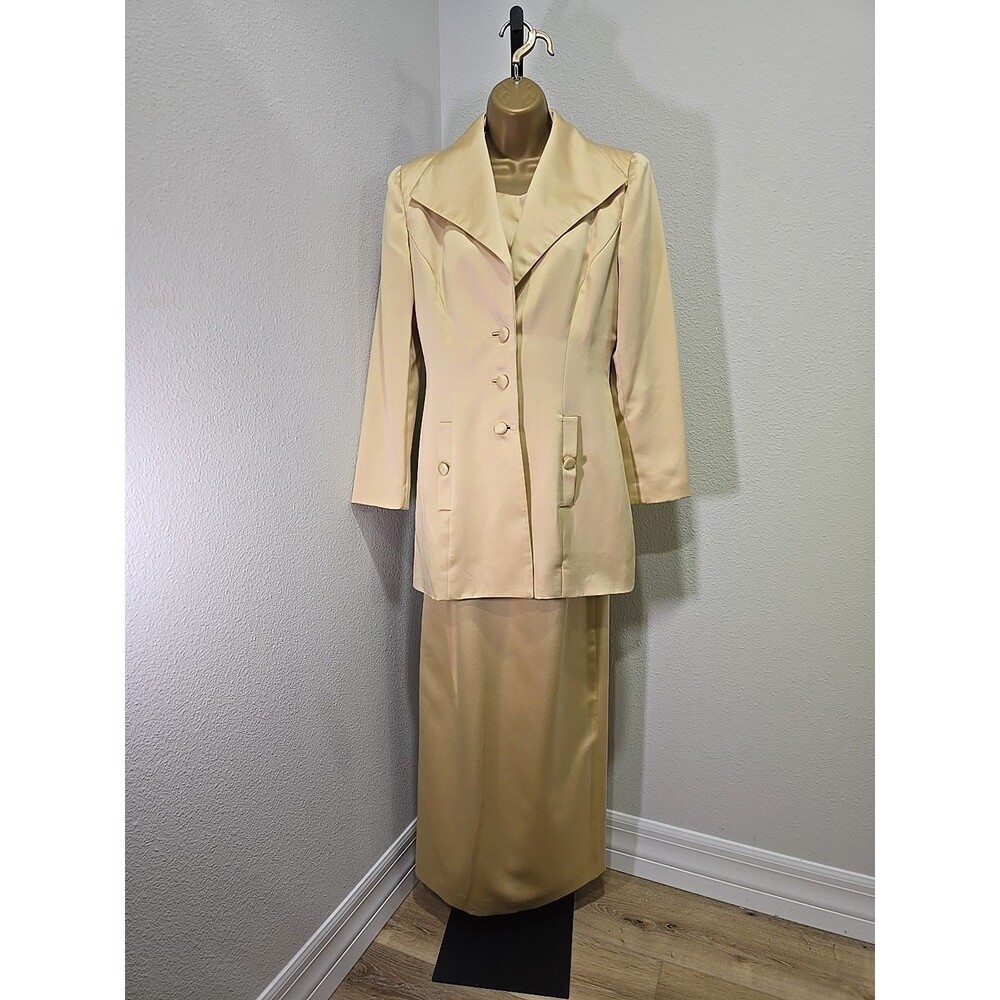 Vtg Satin Maxi Jacket Dress Womens Sz 6 MOB Champagne Minimalist Chic Old Money